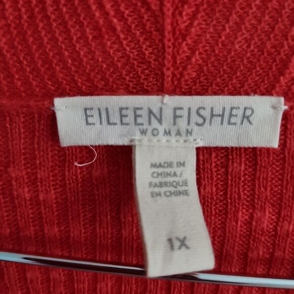 Eileen Fisher Linen Cotton Blend Open-Front Cardigan Sweater Red Size 1X Ribbed - Picture 2 of 6
